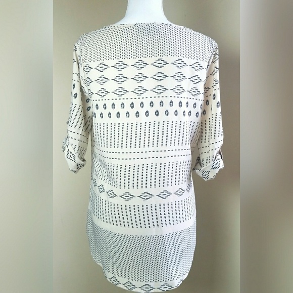 Antilia Femme tunic peasant blouse sz M Tan Beige Black Boho - Picture 5 of 8